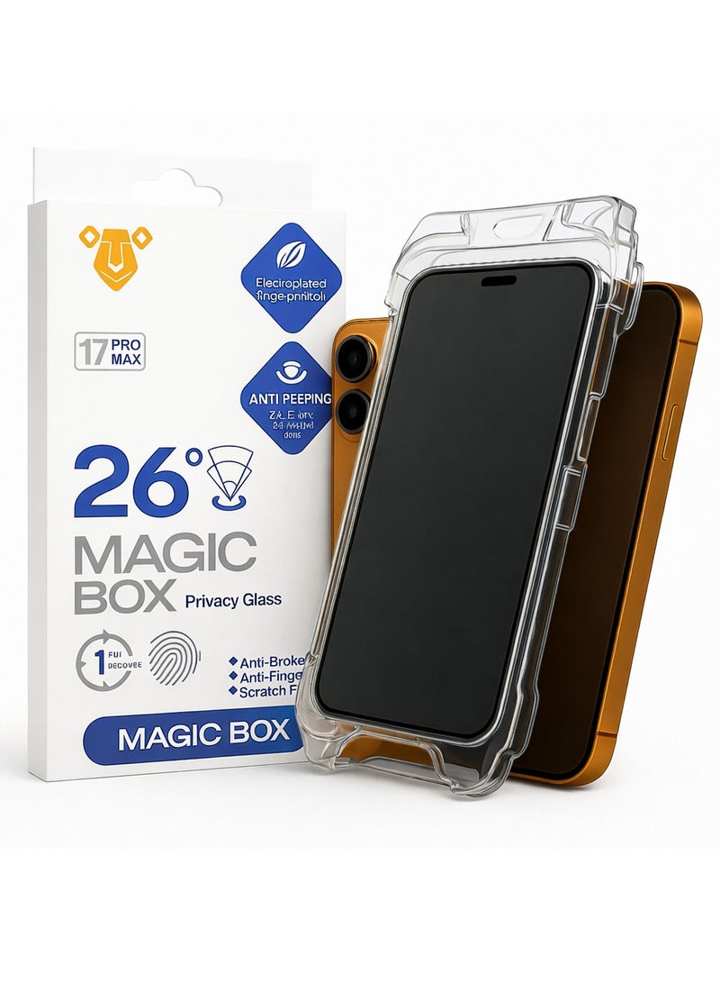 ماجيك بوكس اسكرينه فاميه فاخره (Privacy) Magic Box لهاتف iPhone 17 Pro Max – تركيب ذاتي سهل وسريع جدًا بدون أي مجهود أو فقاعات، فائقة الجودة ومقاومة للكسر والخدوش والبصمات اليومية - Image 1